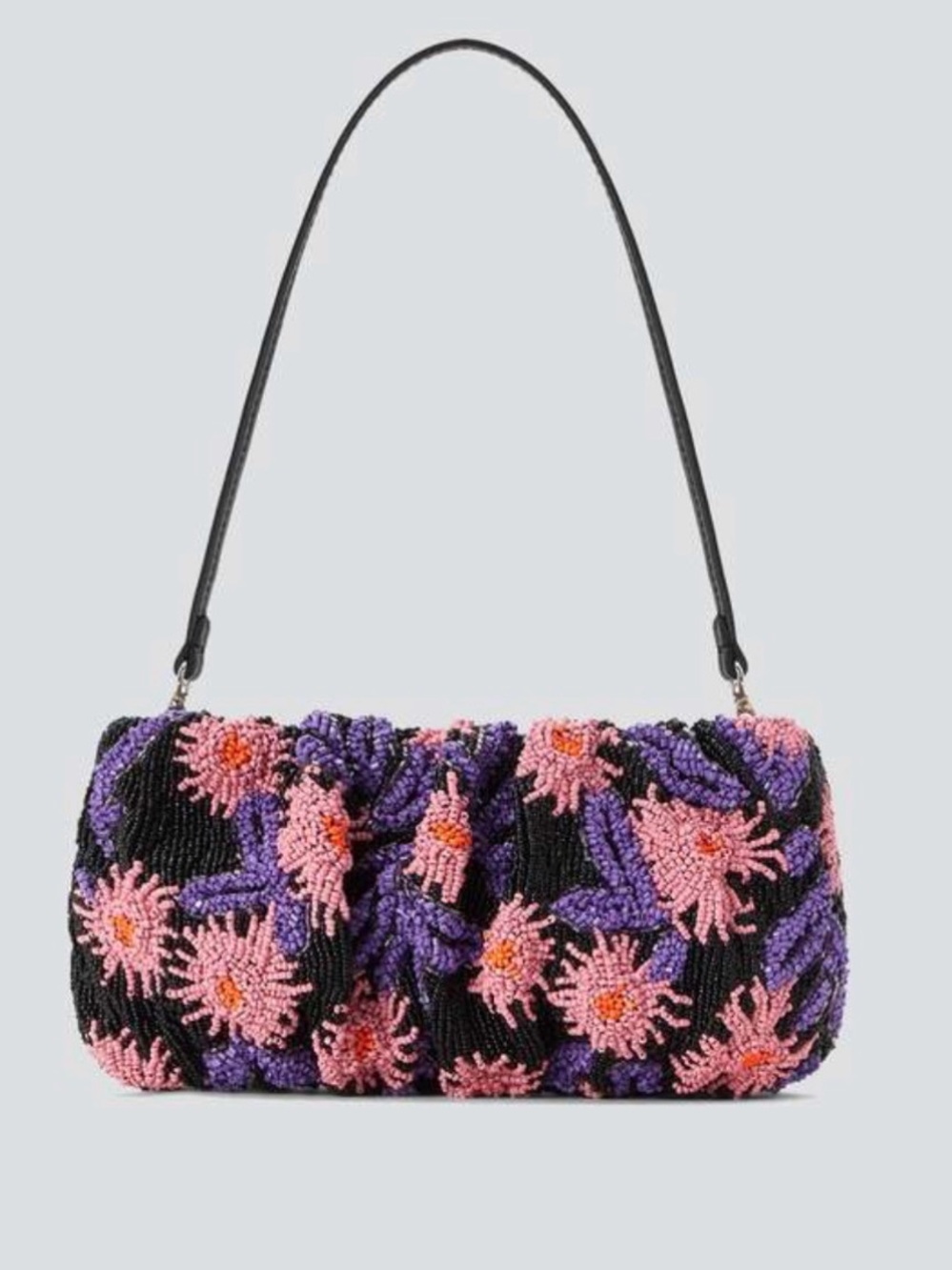 STAUD Beaded Floral Bean Bag in Black, Purple & Pink